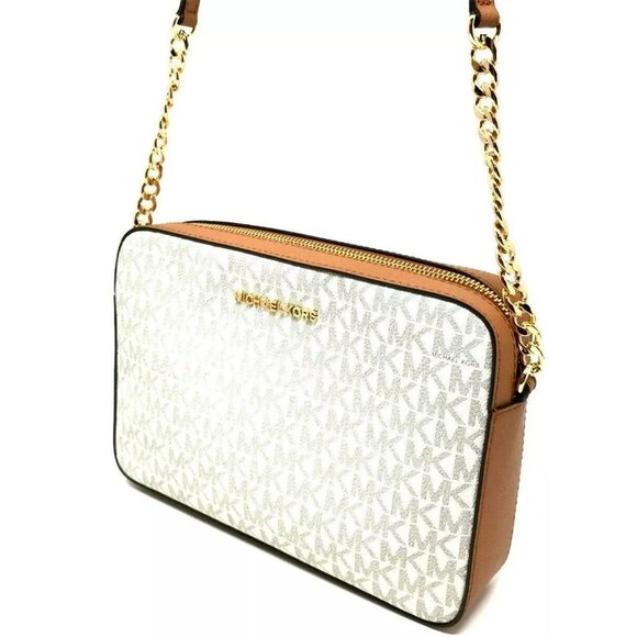 S Michael Kors Jet Set Logo EW Crossbody White 35F8GTTC3B Chain Acorn NWT $328 F - Picture 4 of 8